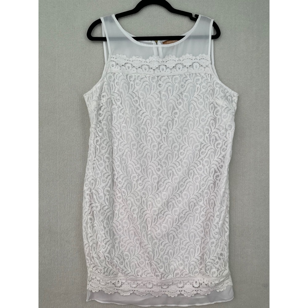 Ellen Tracy Women's Size 14 White Lace Sheath Dress Sleeveless Bridal  0426